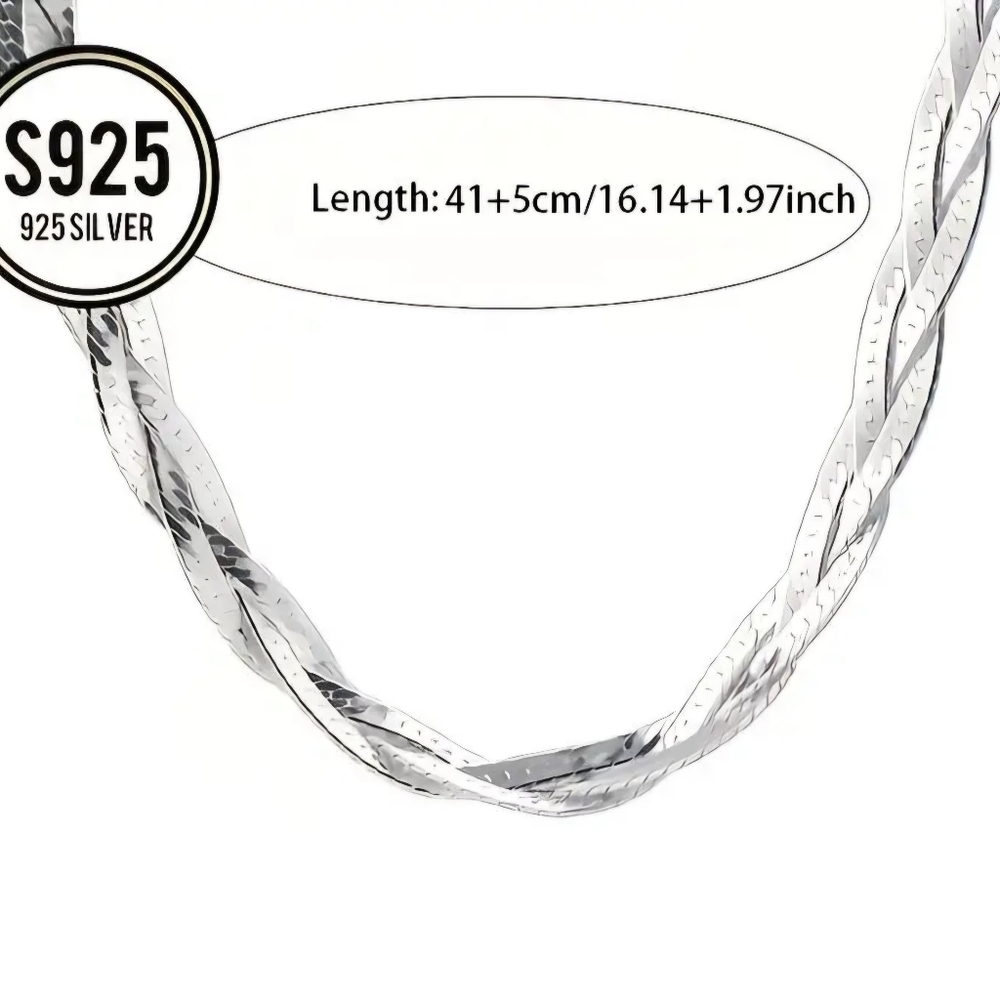 Adjustable Elegant S925 Silver Herringbone Braided Necklace - Picture 10 of 12